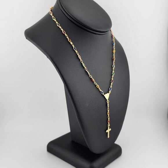 Brand New Brazilian 18k Gold Filled Multi Color Heart Cross Necklace - Picture 5 of 10